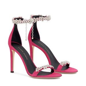 Giuseppe Zanotti Raissa Hot Pink Crystal-Ankle Strap Stiletto Sandals